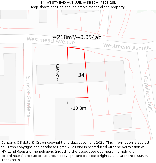 34, WESTMEAD AVENUE, WISBECH, PE13 2SL: Plot and title map