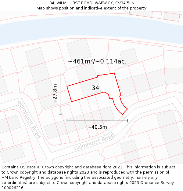 34, WILMHURST ROAD, WARWICK, CV34 5LN: Plot and title map