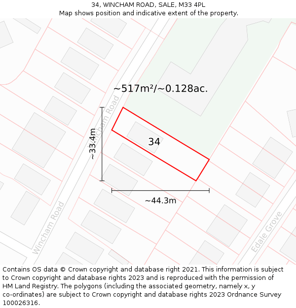 34, WINCHAM ROAD, SALE, M33 4PL: Plot and title map