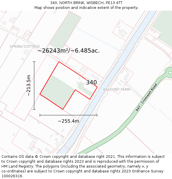 340, NORTH BRINK, WISBECH, PE13 4TT: Plot and title map