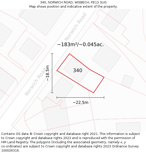 340, NORWICH ROAD, WISBECH, PE13 3UG: Plot and title map