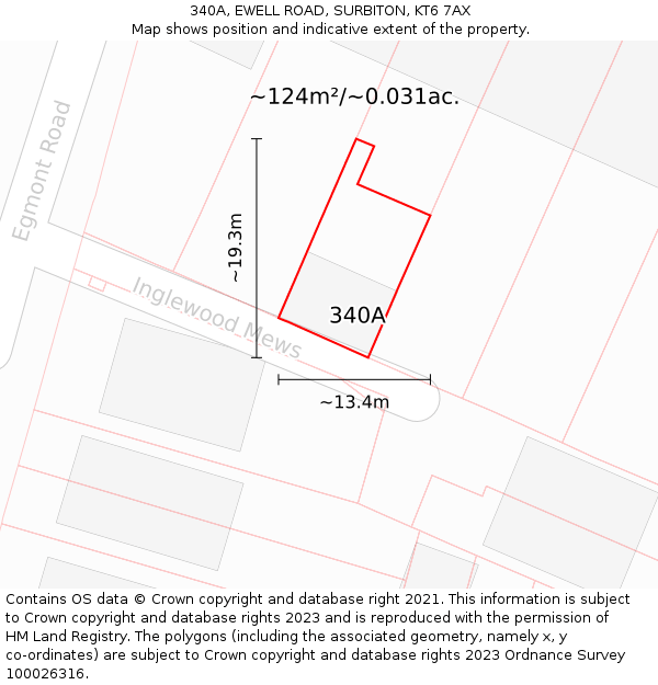340A, EWELL ROAD, SURBITON, KT6 7AX: Plot and title map