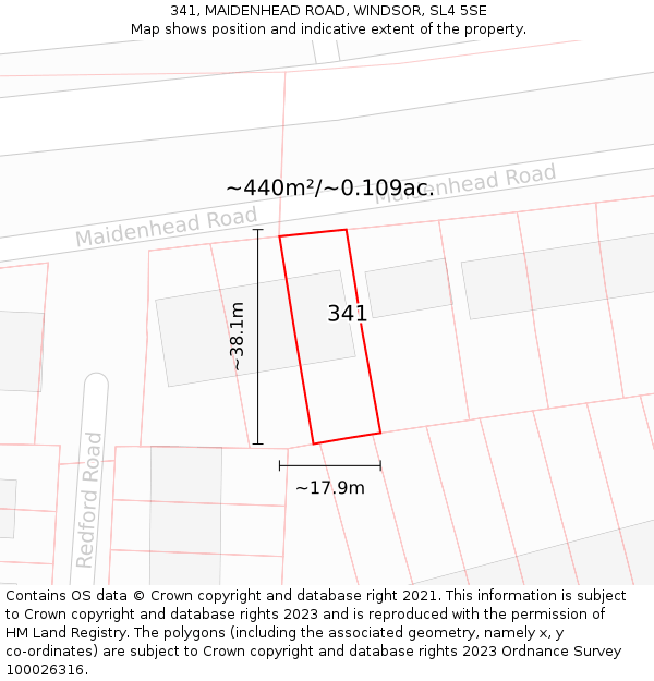 341, MAIDENHEAD ROAD, WINDSOR, SL4 5SE: Plot and title map