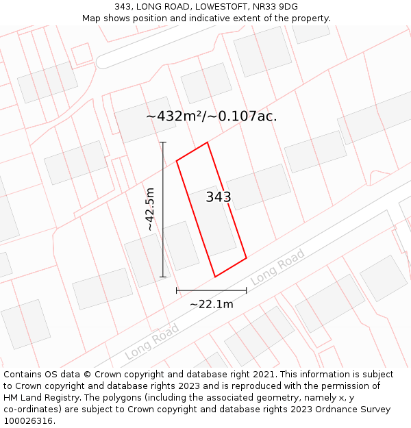 343, LONG ROAD, LOWESTOFT, NR33 9DG: Plot and title map