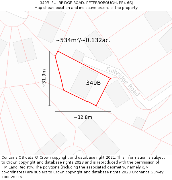 349B, FULBRIDGE ROAD, PETERBOROUGH, PE4 6SJ: Plot and title map