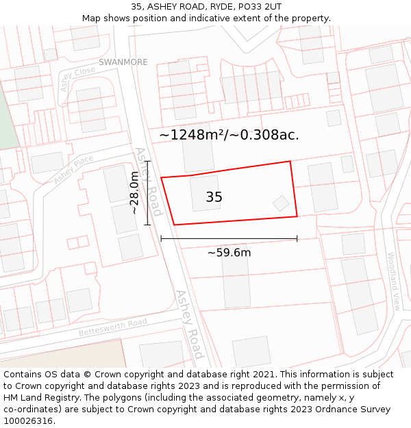 35, ASHEY ROAD, RYDE, PO33 2UT: Plot and title map