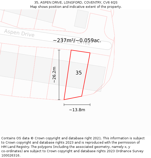 35, ASPEN DRIVE, LONGFORD, COVENTRY, CV6 6QS: Plot and title map