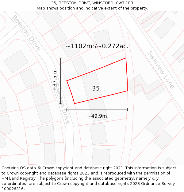 35, BEESTON DRIVE, WINSFORD, CW7 1ER: Plot and title map