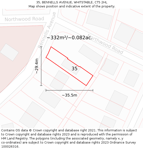 35, BENNELLS AVENUE, WHITSTABLE, CT5 2HL: Plot and title map