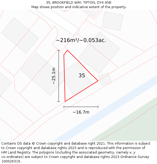 35, BROOKFIELD WAY, TIPTON, DY4 0NE: Plot and title map