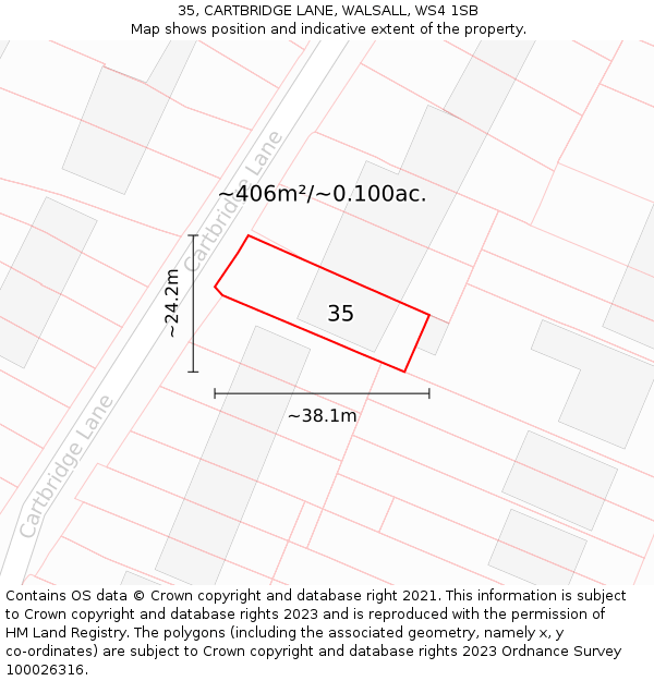 35, CARTBRIDGE LANE, WALSALL, WS4 1SB: Plot and title map