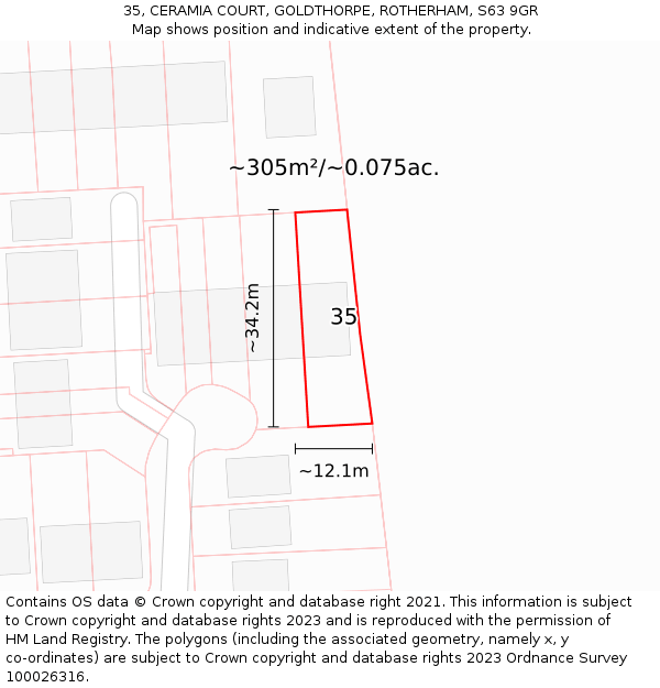 35, CERAMIA COURT, GOLDTHORPE, ROTHERHAM, S63 9GR: Plot and title map