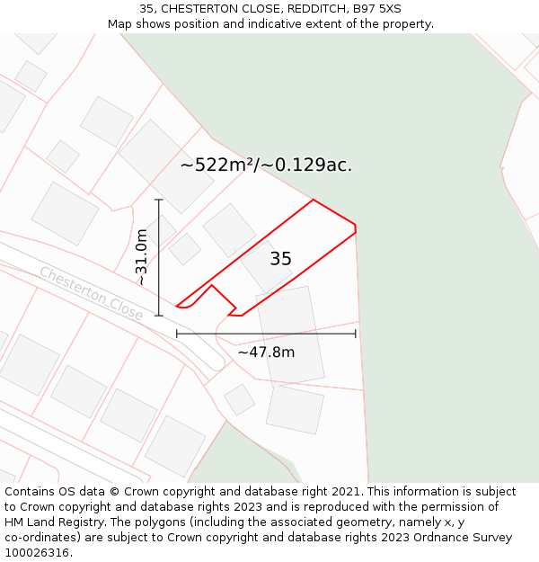 35, CHESTERTON CLOSE, REDDITCH, B97 5XS: Plot and title map