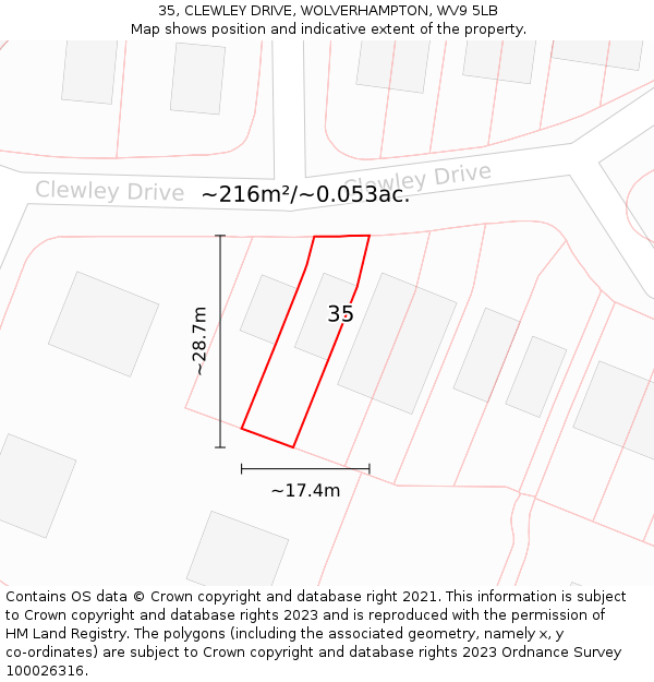 35, CLEWLEY DRIVE, WOLVERHAMPTON, WV9 5LB: Plot and title map