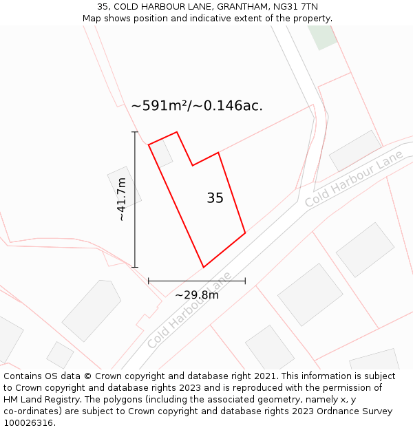 35, COLD HARBOUR LANE, GRANTHAM, NG31 7TN: Plot and title map