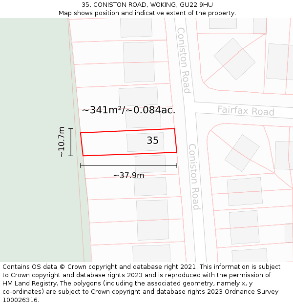 35, CONISTON ROAD, WOKING, GU22 9HU: Plot and title map