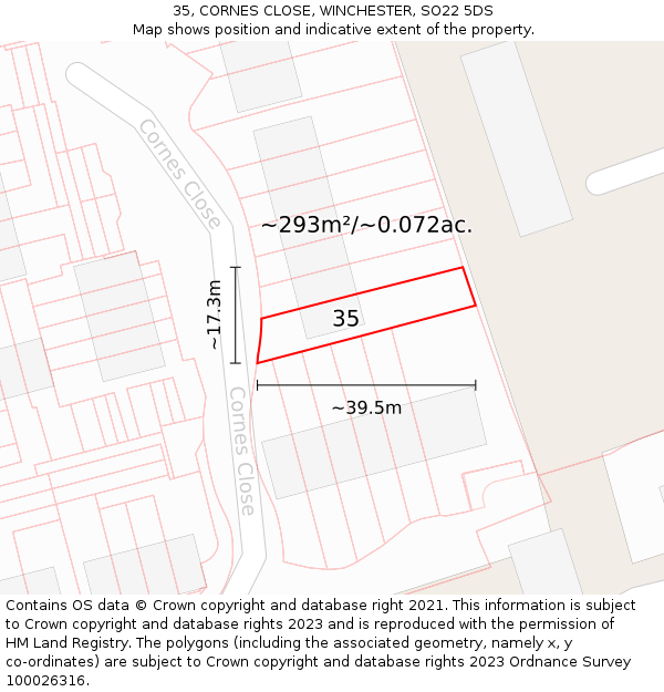 35, CORNES CLOSE, WINCHESTER, SO22 5DS: Plot and title map