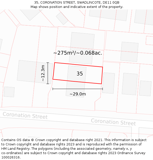 35, CORONATION STREET, SWADLINCOTE, DE11 0QB: Plot and title map
