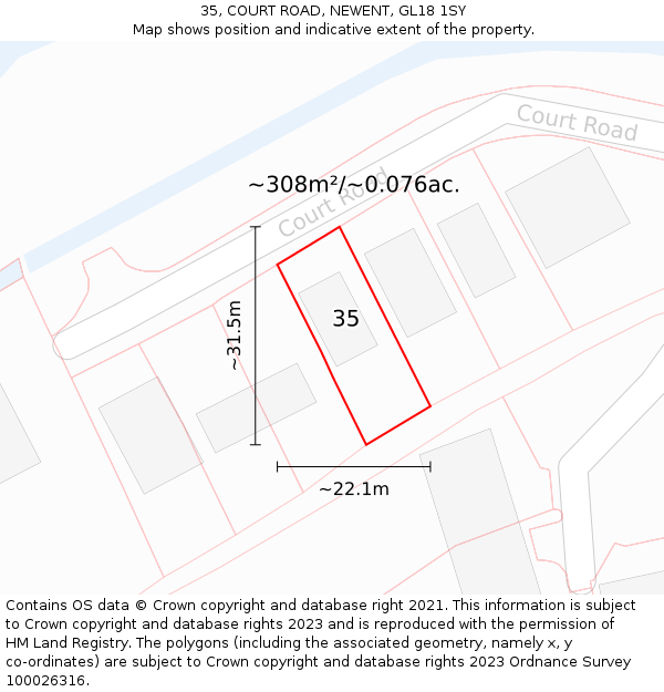 35, COURT ROAD, NEWENT, GL18 1SY: Plot and title map