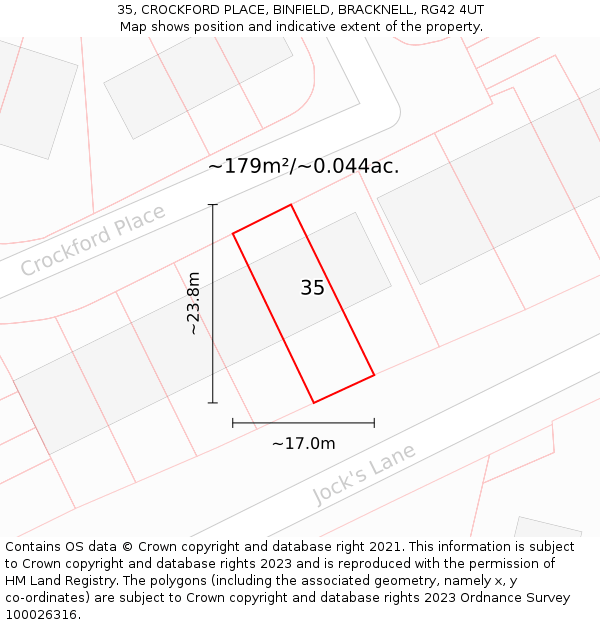 35, CROCKFORD PLACE, BINFIELD, BRACKNELL, RG42 4UT: Plot and title map