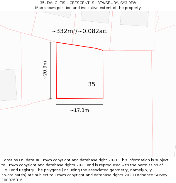 35, DALGLEISH CRESCENT, SHREWSBURY, SY3 9FW: Plot and title map