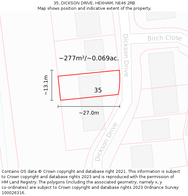 35, DICKSON DRIVE, HEXHAM, NE46 2RB: Plot and title map