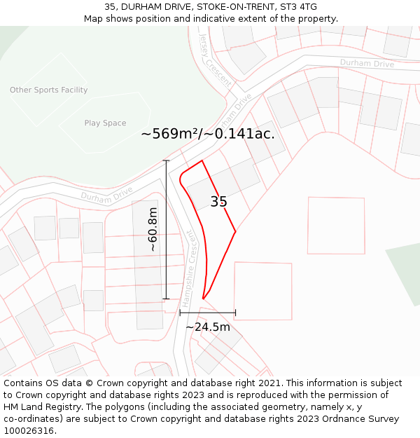 35, DURHAM DRIVE, STOKE-ON-TRENT, ST3 4TG: Plot and title map