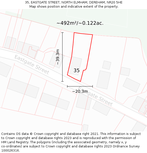 35, EASTGATE STREET, NORTH ELMHAM, DEREHAM, NR20 5HE: Plot and title map