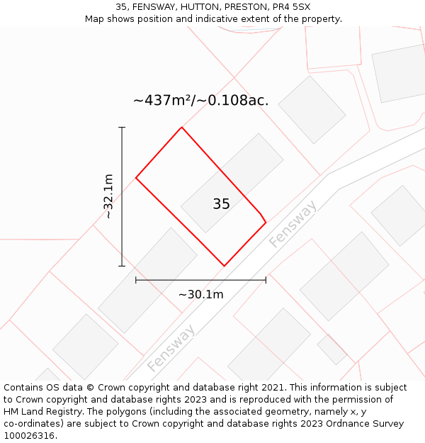 35, FENSWAY, HUTTON, PRESTON, PR4 5SX: Plot and title map