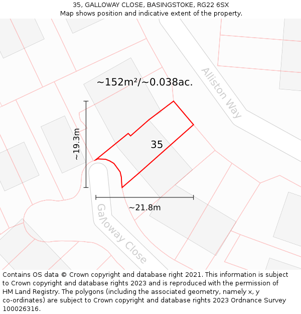 35, GALLOWAY CLOSE, BASINGSTOKE, RG22 6SX: Plot and title map