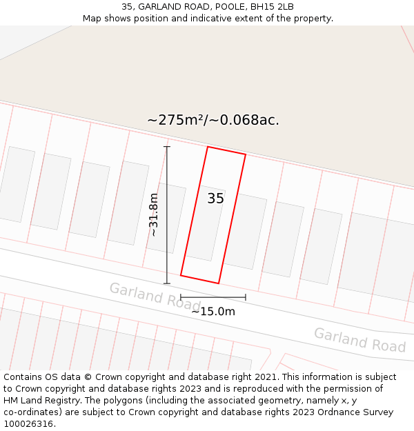 35, GARLAND ROAD, POOLE, BH15 2LB: Plot and title map