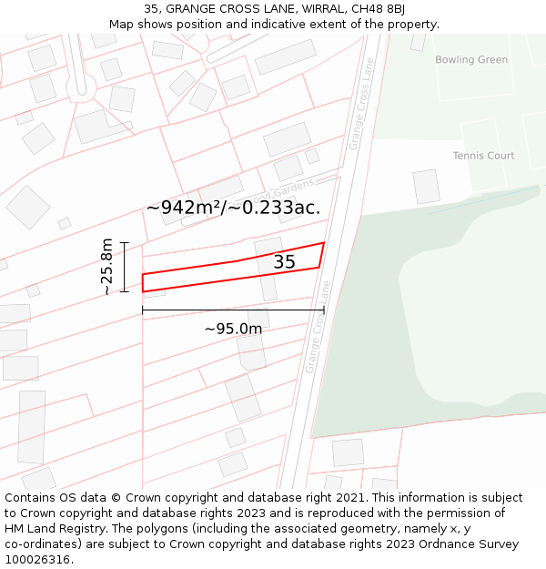 35, GRANGE CROSS LANE, WIRRAL, CH48 8BJ: Plot and title map