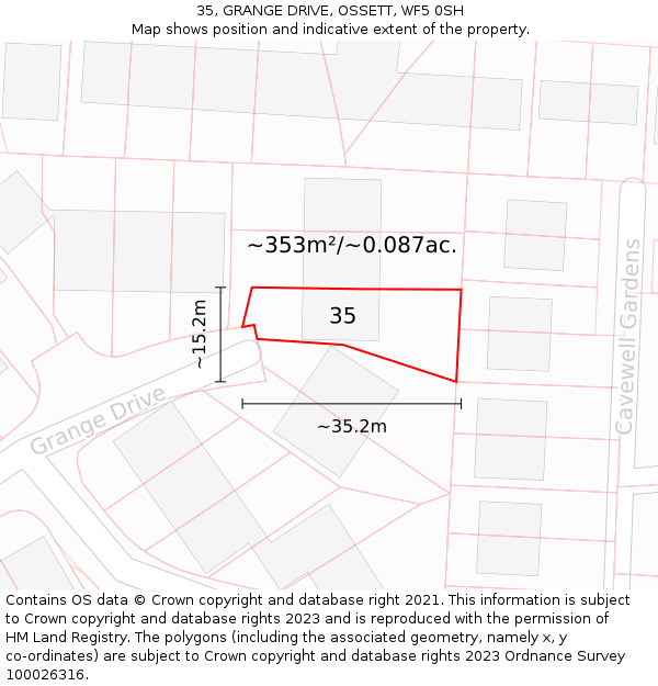 35, GRANGE DRIVE, OSSETT, WF5 0SH: Plot and title map