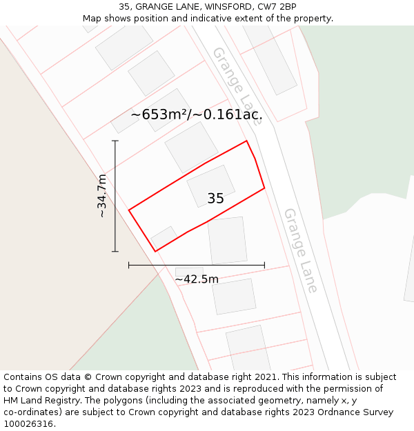 35, GRANGE LANE, WINSFORD, CW7 2BP: Plot and title map