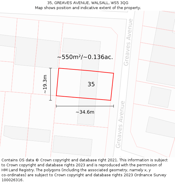 35, GREAVES AVENUE, WALSALL, WS5 3QG: Plot and title map