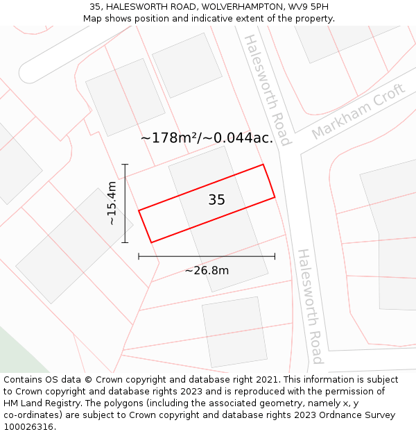 35, HALESWORTH ROAD, WOLVERHAMPTON, WV9 5PH: Plot and title map