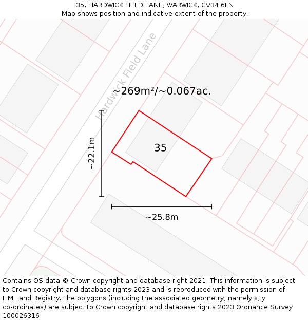 35, HARDWICK FIELD LANE, WARWICK, CV34 6LN: Plot and title map