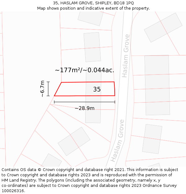 35, HASLAM GROVE, SHIPLEY, BD18 1PQ: Plot and title map