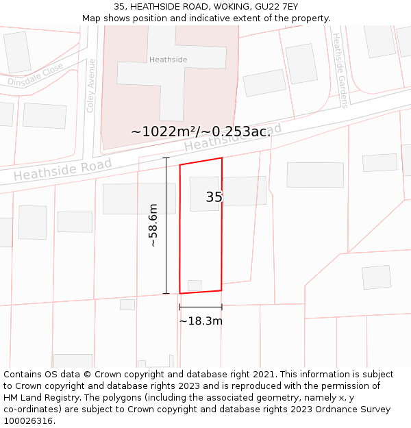 35, HEATHSIDE ROAD, WOKING, GU22 7EY: Plot and title map