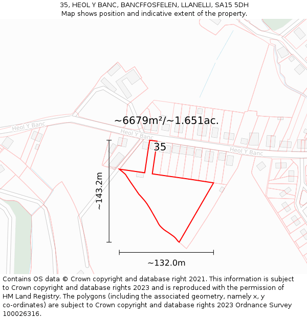 35, HEOL Y BANC, BANCFFOSFELEN, LLANELLI, SA15 5DH: Plot and title map