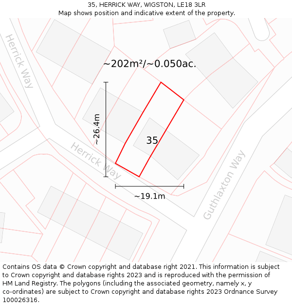 35, HERRICK WAY, WIGSTON, LE18 3LR: Plot and title map