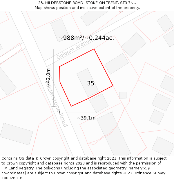 35, HILDERSTONE ROAD, STOKE-ON-TRENT, ST3 7NU: Plot and title map