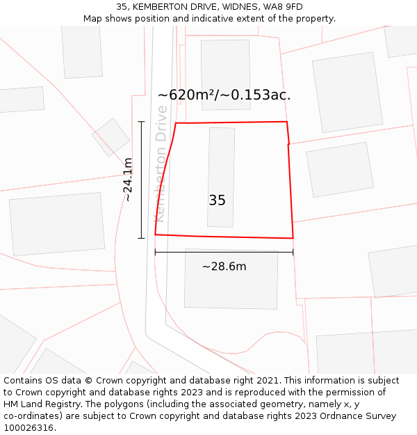 35, KEMBERTON DRIVE, WIDNES, WA8 9FD: Plot and title map