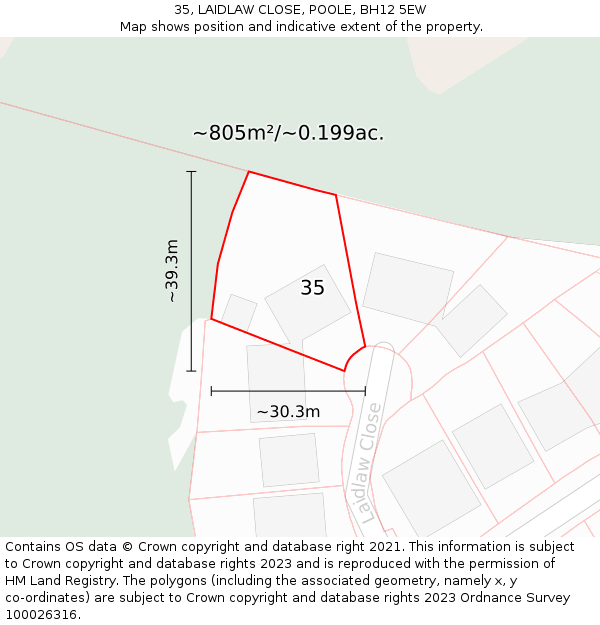 35, LAIDLAW CLOSE, POOLE, BH12 5EW: Plot and title map