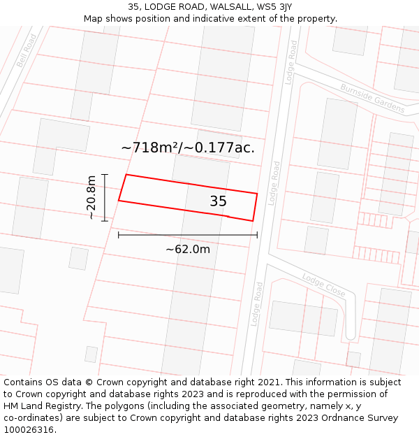 35, LODGE ROAD, WALSALL, WS5 3JY: Plot and title map