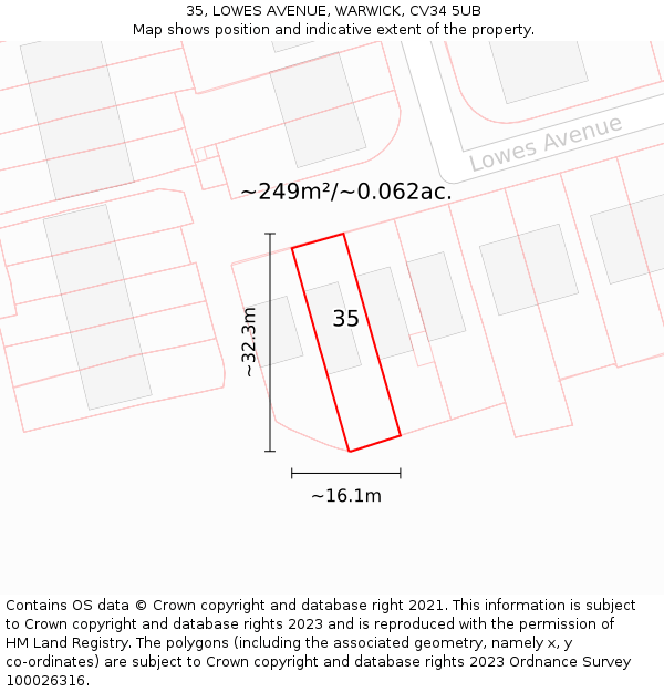 35, LOWES AVENUE, WARWICK, CV34 5UB: Plot and title map