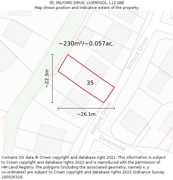35, MILFORD DRIVE, LIVERPOOL, L12 0BE: Plot and title map