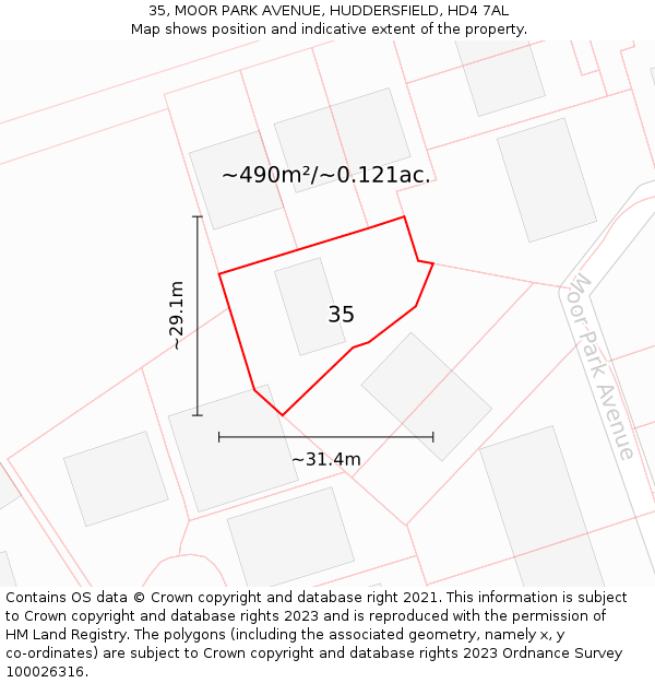 35, MOOR PARK AVENUE, HUDDERSFIELD, HD4 7AL: Plot and title map