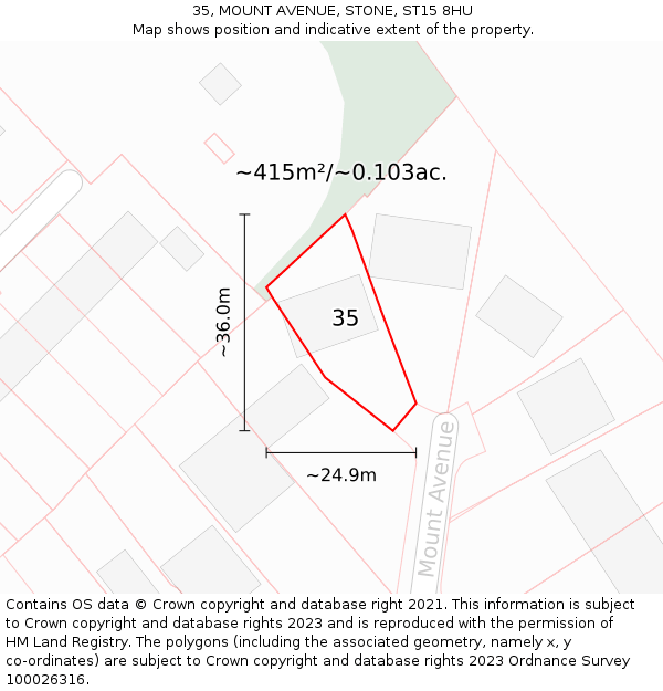 35, MOUNT AVENUE, STONE, ST15 8HU: Plot and title map