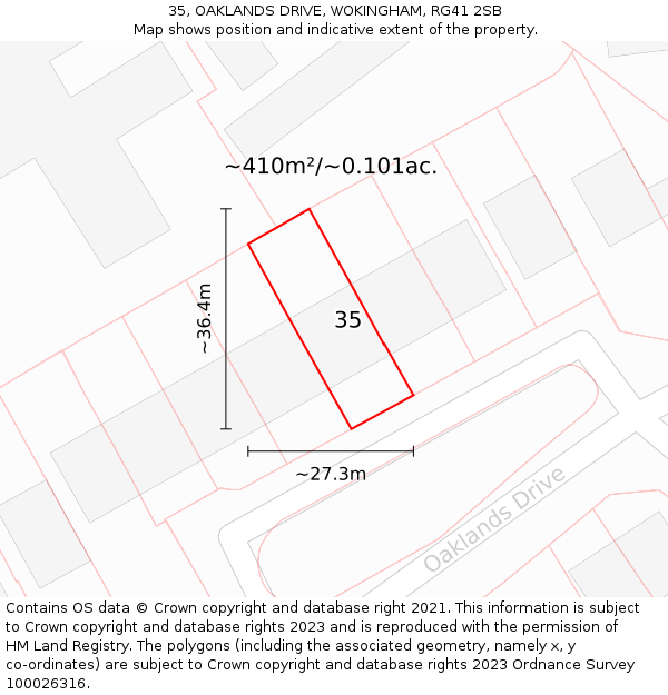 35, OAKLANDS DRIVE, WOKINGHAM, RG41 2SB: Plot and title map